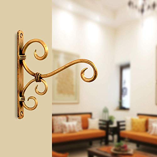 Image of Metal Plant Hanger Hook Bracket for Wall Hanging - Golden Iron Decorative Hanging Hook for Planters, Bird Feeders, Lanterns, Wind Chimes ((Pack of 1, Golden)