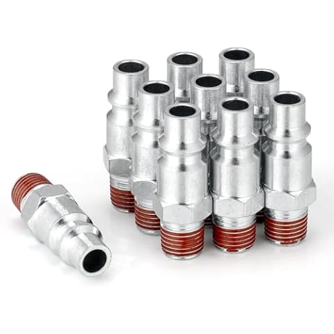 SANFU 3/8 High Flow Air Hose Fittings, 3/8 Inch Body Size, M-Type Plug, 1/4 Inch Male Threads Size, Pre-Coated, Steel Material, 300PSI, 10 Pieces Cover