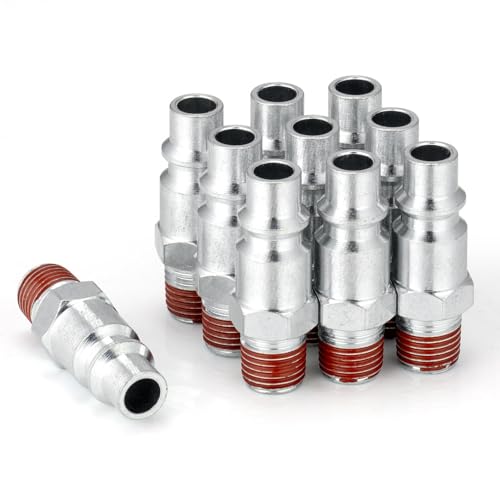 SANFU 3/8 High Flow Air Hose Fittings 3/8 Inch Body Size M-Type Plug 1/4 Inch Male Threads Size Pre-Coated Steel Material 300PSI 10 Pieces