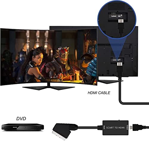 JiuYean SCART to HDMI Converter, SCART to HDMI Adapter HD 720P/1080P Switch Video Audio Converter Adapter for HDTV Monitor Projector Xbox PS3 VHS STB Sky Blu-ray DVD Player