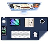TopMade Mouse Pad with 15W Wireless Charging, XXL Large Leather Desk Mat, Waterproof Gaming Mousepad Home Office Desk Pad Protector, Computer Keyboard Pad, Mouse Mat for MacBook, PC, Laptop, Blue
