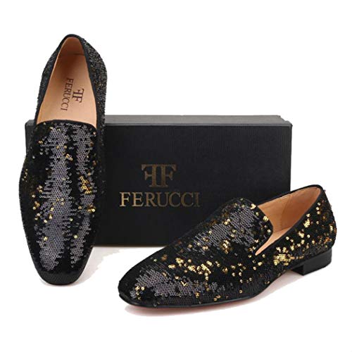 Ferucci Men Black Gold Sequins Slippers Loafers Flats (10) #TOP4