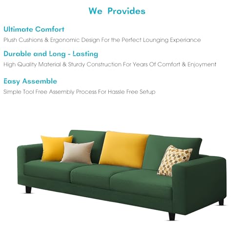 Image of Galib 3 Seater Sofa Set for Living Room (Green Fabric) Premium Fabric Sofa Set