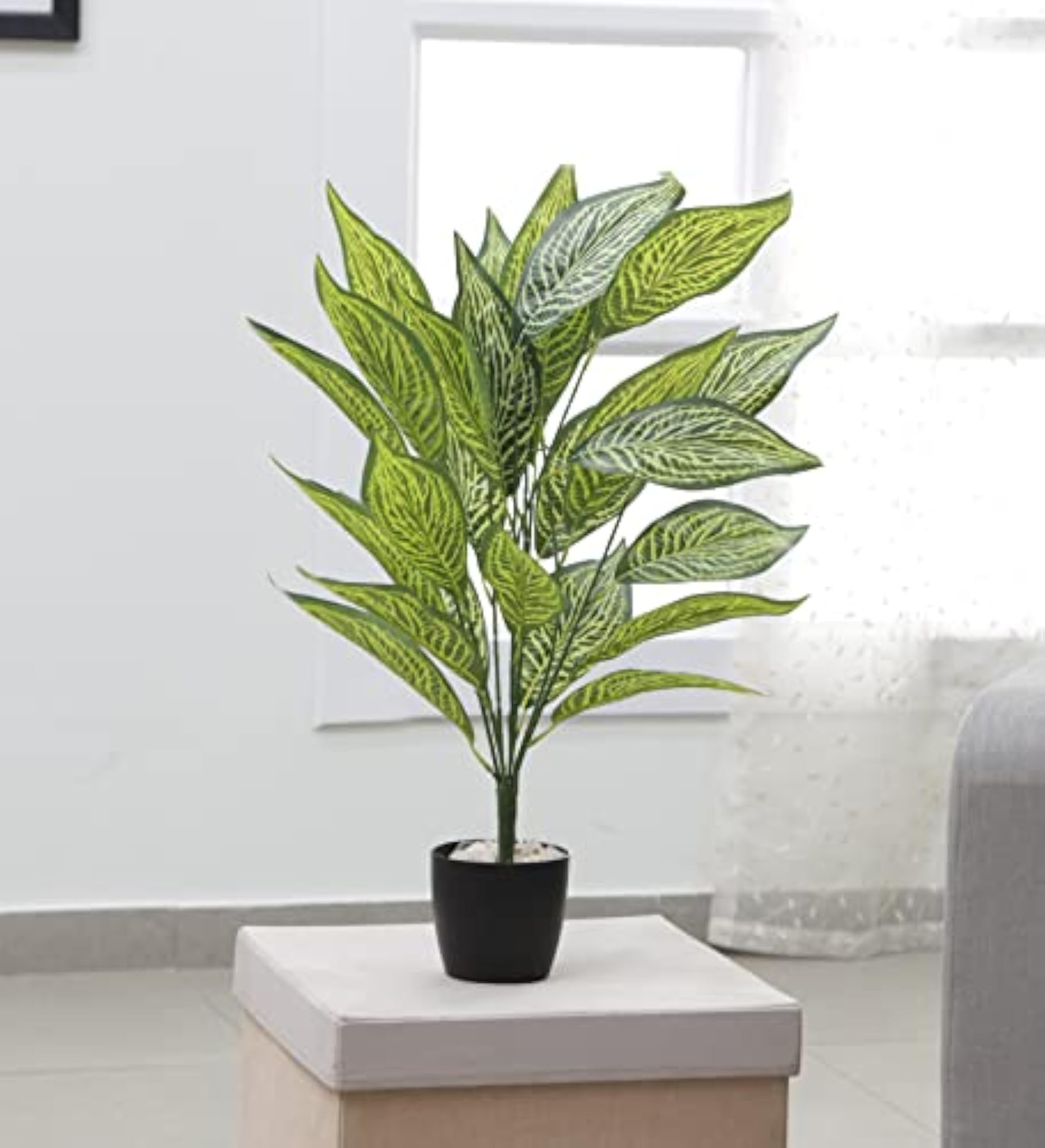Artificial Green Croton Plants for Interior Decor