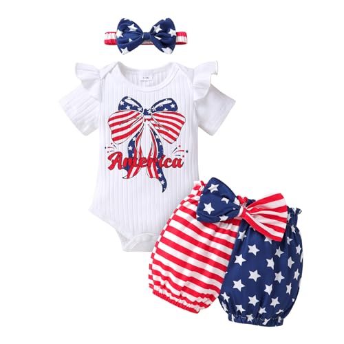 Image of Tiny Cutey Baby Girl Clothes Infant Summer Outfits Set Ruffle Sleeve Romper and Floral Shorts with Headband