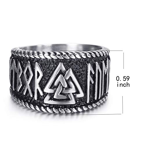 Elfasio Mens Stainless Steel Ring Viking Valknut Scandinavn Odin Symbol Norse Text Vintage Jewelry Size 11 #TOP2