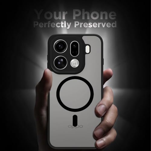 Image of RIGGEAR Shockproof Sleek Hybrid Armor Magnetic Back Cover Case Compatible with MagSafe Accessories for Oppo Find X9 Pro 5G (Smoke Black Matte PC + TPU Black Bumper)