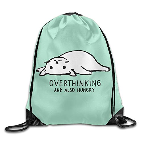 uykjuykj Bolsos De Gimnasio,Mochilas,Overthinking and Also Hungry Cat Drawstring Backpack Rucksack Shoulder Bags Training Gym Sack Man Women Lightweight Unique 17x14 IN