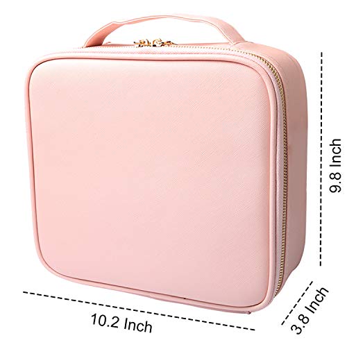 Bvser Travel Makeup Case, PU Leather Portable Organizer Makeup Train Case Makeup Bag Cosmetic Case with Adjustable Dividers for Cosmetics Makeup Brushes Women (Pink)