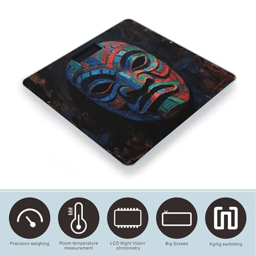 Báscula digital de baño con diseño 3D de máscara Tiki colorida miniatura 3