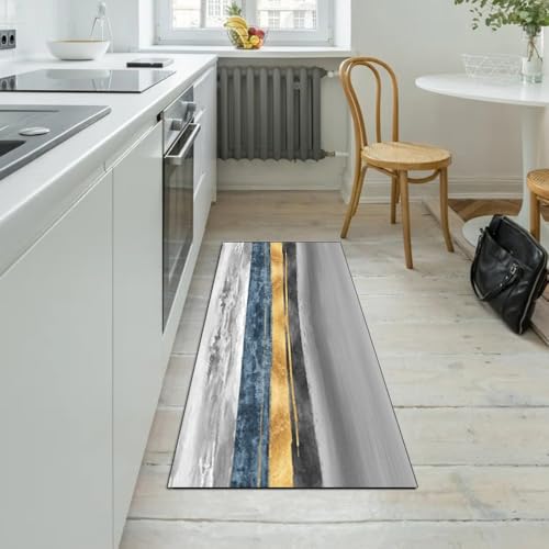 Alfombra para pasillo de cocina gris y dorada que transforma tu hogar con diseño abstracto 5