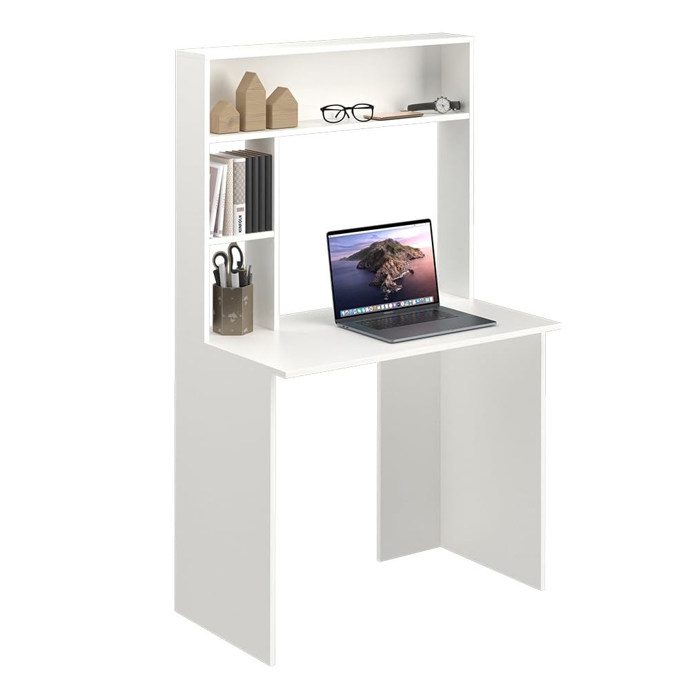 Vicco Bureau Albano, Blanc, 90x51.6cm | avec étagères ouvertes et fermées pour le rangement