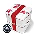 MONBENTO - Grande Bento Box MB Square Blossom con Scomparti Made in France - 2 Livelli Ermetici - Porta Pranzo Ideale per Ufficio/Scuola/Meal Prep - Senza BPA - Motivo Giapponese - Bianco e Rosso