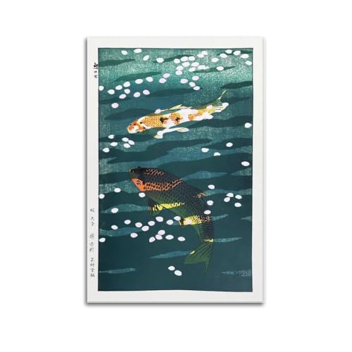 X psblty Animato Koi Pond - Póster de lienzo japonés, arte de pared vintage para sala de estar, dormitorio, decoración de dormitorio, 40 x 60 cm, estilo sin marco