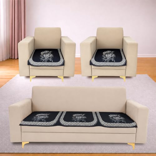 Image of Homerz 'Brooklyn Series' Premium Sofa Cover | Quilted Floral Design | Non-Slip Washable Sofa Protector | Soft Anti Slip Fabric (Ny Grey, 5 (3+1+1) Seater, Only Seat Cover)