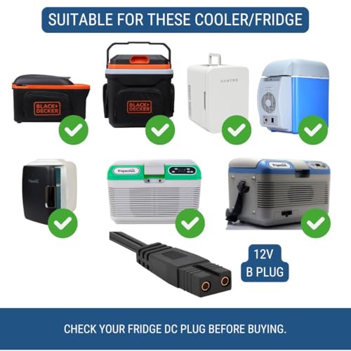 Image of Efillooc 12V DC Power Cord, 10A Fuse, Compatible with Tropicool Black & Decker Portable Car Fridge Mini Cooler Refrigerator (Fridge Cable B)