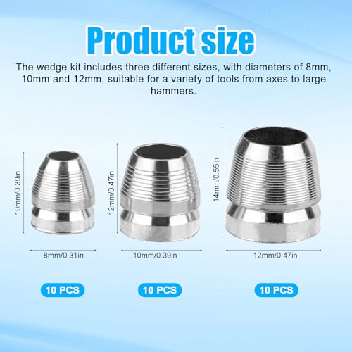 image for Gosknor 30pcs Round Axe Handle Wedge Kit, 8mm, 10mm, 12mm Sturdy Carbo