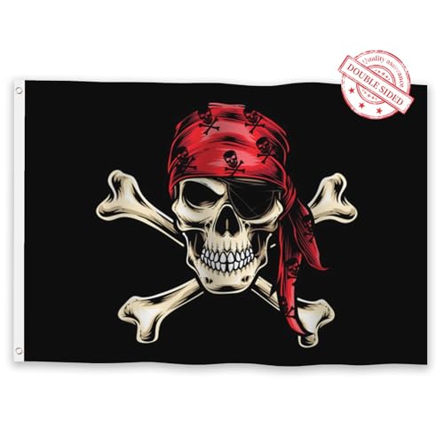 Aoihrraan Pirate Bandiera 30x45cm Doppio Lato Rosso Sciarpa Jolly Roger Creepy Cranio Crossbones Skeleton Flags Banner Per All'Aperto Giardino Casa Porch Halloween Party Decor Con 2 Robusti Grommets