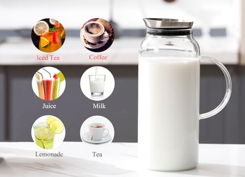 68 Ounces Glass Pitcher with Lid, Hot/Cold Water Carafe, Juice Jar and Iced Tea Pitcher