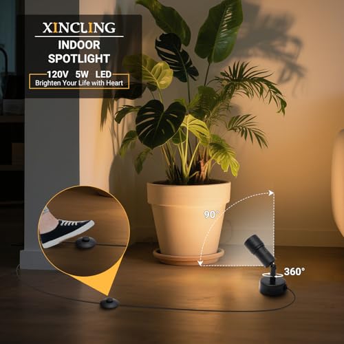 Image of Uplights Indoor, 10W LED Uplighting & Spot Lights with Zoomable 8-60 Focus Head, 3000K Accent & Floor Can Light for Plants Artwork Decor, 5.9 FT Plug Cord with Foot Switch, 2 Pack