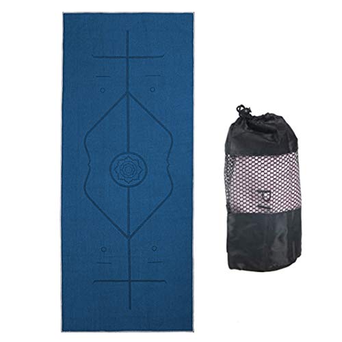 Non Slip Yoga Towel, Hot Yoga Towel, Microfiber, Good as Anti Slip Yoga Towel, Bikram Yoga Towel, Yoga Mat Cover, Moisture Absorbing, Body Alignment System with Carrying Bag 183 x 63cm,Blue