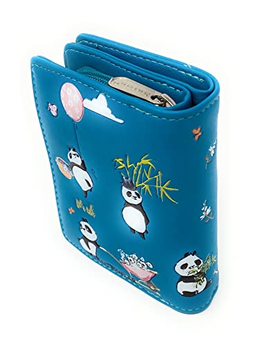 Shag Wear Panda Mania Small Wallet for Women and Teen Girls Vegan Faux Leather Teal 4.5"2