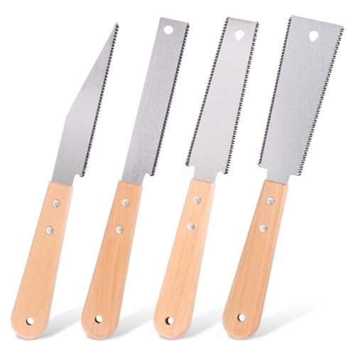 Tahbarshi 4 Pièces Scie Japonaise Menuisier Scie à Bois Petite Double Tranchant 11/17 TPI Flush Cut Saw Fine Tooth Pull Saw avec Poignée pour Trimming,...
