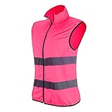 RFX+CARE Reflective Vests High Visibility Safety Vest Zipper Front with Reflective Strips for Running or Working, 3M Reflector, Pink (S/M)