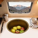 Lavello da cucina rotondo in acciaio inox dorato, mini lavello con coperchio, sifone e set di scarico, facile da pulire, ideale per camper, bancone da bar, cucina e bagno, 40 x 40 x 20 cm