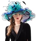 ORIDOOR Women Hats Headband Hairpin Organza Fascinator Church Hat Floral Tea Party Wedding Hat for Ladies, 003a Blue and Green …