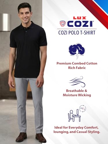 Image of Lux Cozi Men's Cotton Solid Polo Tshirt | Collar Tshirts | Half Sleeves | Stylish & Premium All Day Wear | Pack of 1