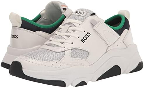 BOSS Men's Running Style Soft Leather Sneakers, Dutch White/Pebble Grey, 13 | Image 6