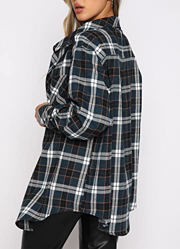 Image of Lacozy Womens Buffalo Plaid Flannel Shirt Long Sleeve Collar Button Down Blouses Tops