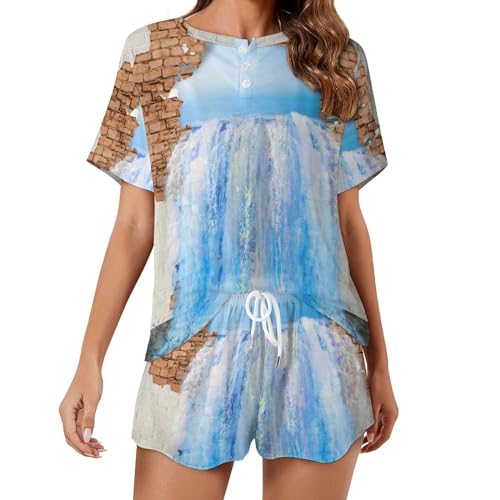 Pyjama court Eau De Mer Brisée vêtement de nuit fluide pour vos matins cocooning d'été