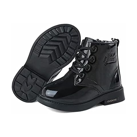 Hoylson Boots for Girls Toddler Kids Lace up Ankle Boots Black Pink Warm Winter Waterproof (1 UK, Black-1) Cover