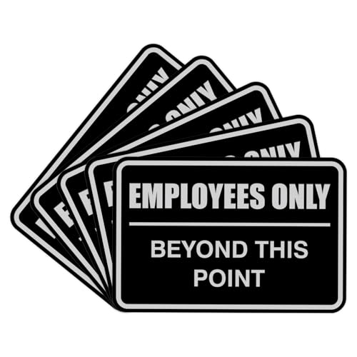 All Quality Classic Framed Employees Only Beyond This Point Wall or Door Sign | Easy to Install Business Signage - Large (Black-Silver) 5 Pack