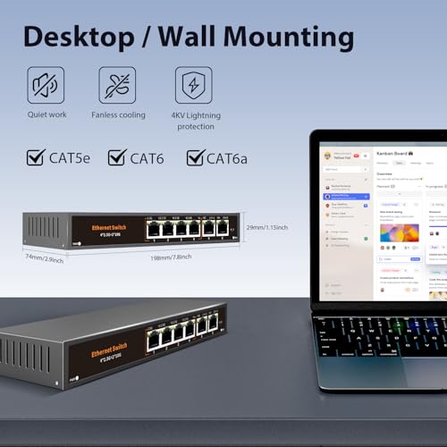 Image of 10G Unmanaged Ethernet Switch with 2 x 10G RJ-45 Uplink Port and 4 x 2.5G Base-T Ports Compatible with 100 /1000 /2500Mbps, One-Key WLAN, Fanlesss Plug & Play, Metal 2.5Gb Network Switch