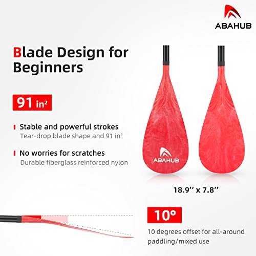 Abahub Stand Up Paddles - 3 Piece Adjustable Stand Up Paddle - Lightweight Oar For Paddleboard, Adjustable Aluminum Alloy Pu Coated Shaft 68" - 84", Red Plastic Nylon Blade #TOP1