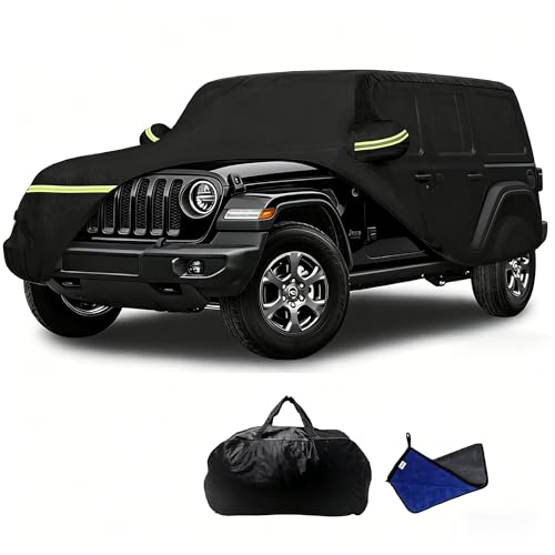 Image of 2026 Upgraded Car Cover for Jeep Wrangler 4 Dr /Unlimited 4 Door JK JL Car Accessories2006-2026, Waterproof Full Exterior Windproof Snow Proof Rain Sun Hail Protection with Door Zipper & Inner Cotton