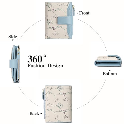 Image of GAEKEAO Small Wallets Woman RFID Blocking Vegan Leather Bifold Floral Ladies Compact Card Holder with Zipper Pocket ID Window