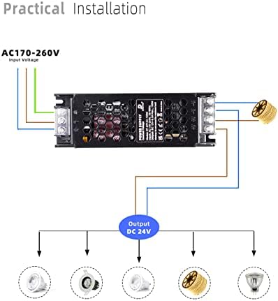 DUSKTEC LED Driver 24V 200W LED Transformer, Slim LED Power Supply 8.33A Adapter AC 240V to 24V DC, Constant Voltage for LED Strip Cabinet Lights G4 MR11 MR16 LED Light Bulbs