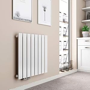 EMKE Design Heizkörper Flach, 630x616 mm Horizontal Flachheizkörper mit Seitenanschluss, Einlagig Paneelheizkörper Wandheizkörper für Bad, Schlafzimmer & Wohnzimmer, Weiß 438W