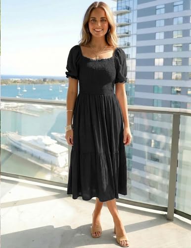 Image of ZESICA Women's 2026 Summer Boho Floral Print Dress Square Neck Ruffle Swing Beach Vacation Long Maxi Dresses