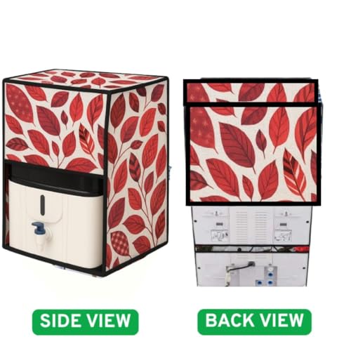 Image of KALRA MAGIC RO Water Purifier Cover - Waterproof & Dustproof Body Protector for Kent Grand & Pulse Aqua, Durable Water Filter Protection, Red Leaf Print