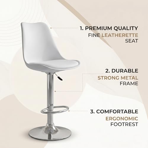 Image of activa Rapid Bar Stool Chair with Height Adjustable Design, Padded Seat & Footrest | Modern Metal Counter Stool for Kitchen, Home, Bar & Cafe Seating | Durable Comfort Chair (White, Set 1)