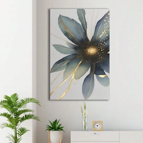 Decoration murale de maison fleurs botaniques bleues, cadre de 80x145cm