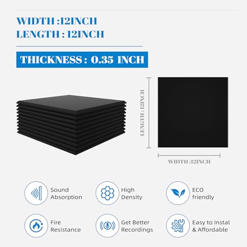 15 Pack Self-Adhesive Sound Proof Foam Panels for Walls, Acoustic Panels 12\" x 12\" x 0.35\" High Density Sound Absorbing Tiles for Home Studio, Office, Gaming Room & Theater