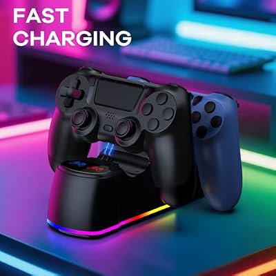 AROEVEIB 2 Pack Controller with Charger Dock for PS4 Wireless Game Controller, with LED Charging Dock Station, 2 USB Cable