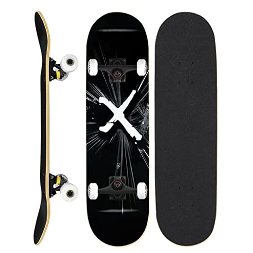 Lgan Skateboard Niños Niña, 31x8in Skateboard Completo Principiantes, Skateboard Double Kick Trick para Adolescentes Adultos (Color : Black 3) Cover