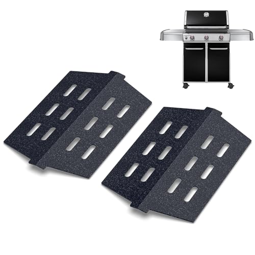 QuliMetal 65505 Heat Deflectors for Weber Genesis 300 Series Grills (Front-Mounted Control), Genesis E/S-310, E/S-330 (2011-2016), 2-Pack Porcelain Steel Heat Plates for Weber 7622 62756
